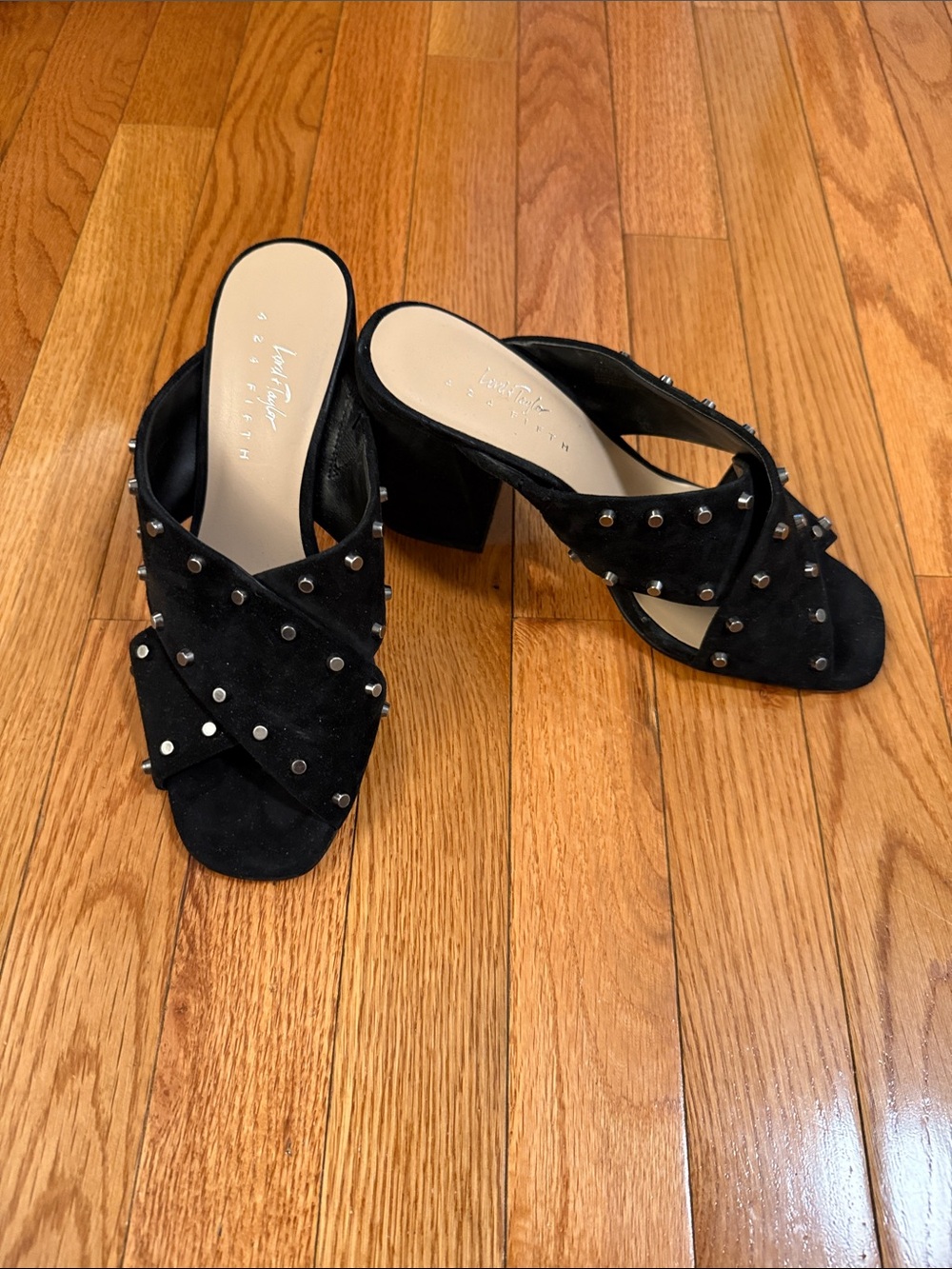 Lord & Taylor Black Studded Suede Slide Mules